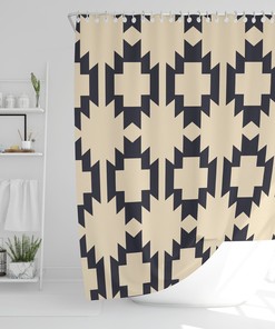 Southwestern Art Shower Curtain - Vintage and Nature Bathroom Decor with Black and Tan Print