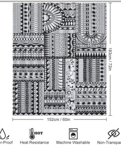 Southwestern Aztec Geometric Boho Shower Curtain, Native American Navajo Ethnic Vintage Bathroom Decor