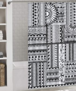 Southwestern Aztec Geometric Boho Shower Curtain, Native American Navajo Ethnic Vintage Bathroom Decor