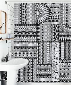 Southwestern Aztec Geometric Boho Shower Curtain, Native American Navajo Ethnic Vintage Bathroom Decor