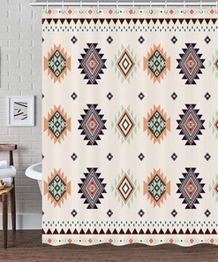 Southwestern Fabric Shower Curtain - Beige Tribal Vintage Pattern for Bathroom Decor