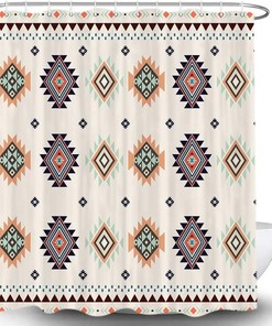 Southwestern Fabric Shower Curtain - Beige Tribal Vintage Pattern for Bathroom Decor
