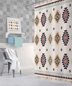 Southwestern Fabric Shower Curtain - Beige Tribal Vintage Pattern for Bathroom Decor