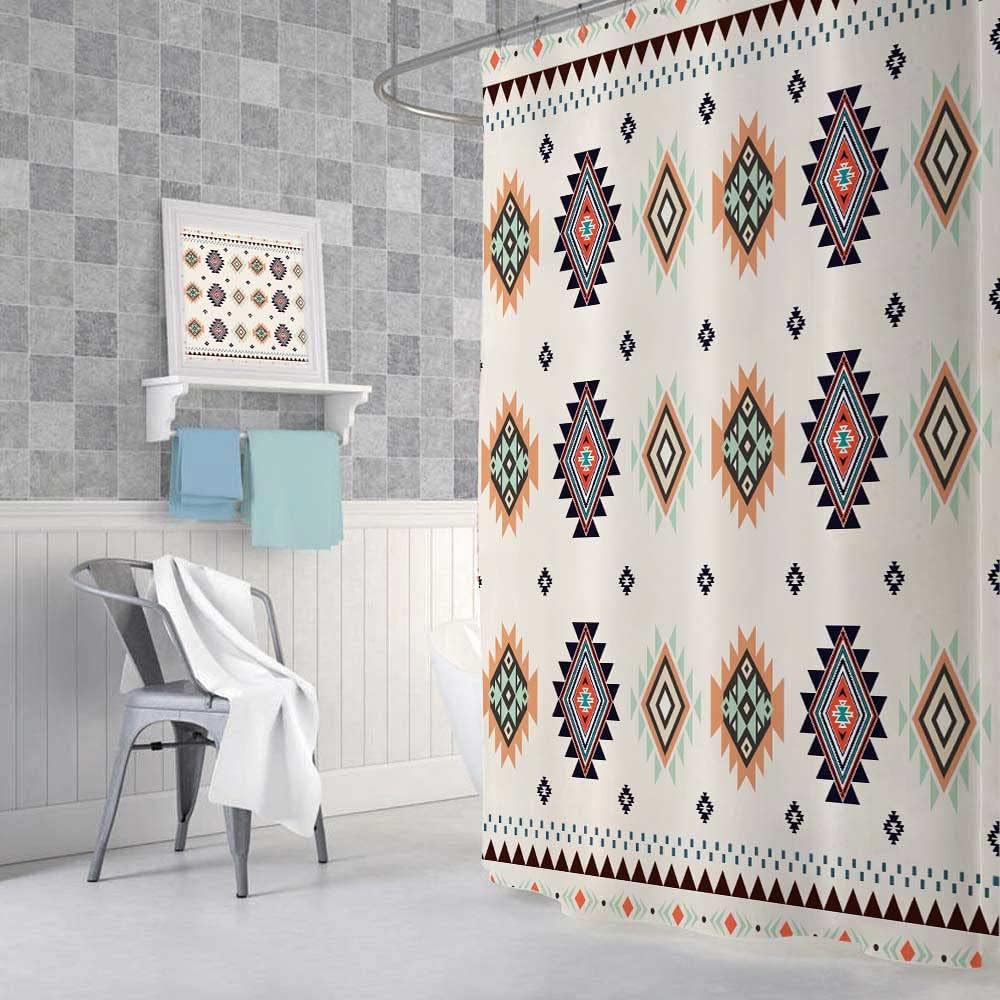 Southwestern Fabric Shower Curtain - Beige Tribal Vintage Pattern for Bathroom Decor