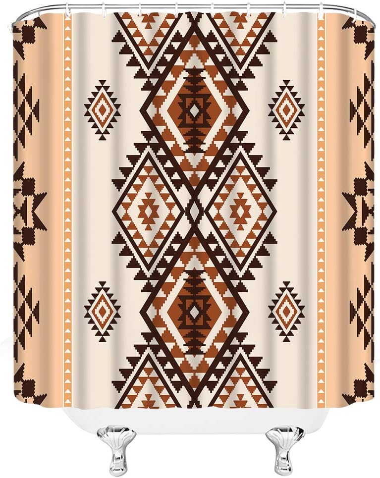 Southwestern Native American Ethnic Navajo Abstract Geometric Tribal Vintage Shower Curtain for a Rustic Bathroom Decor