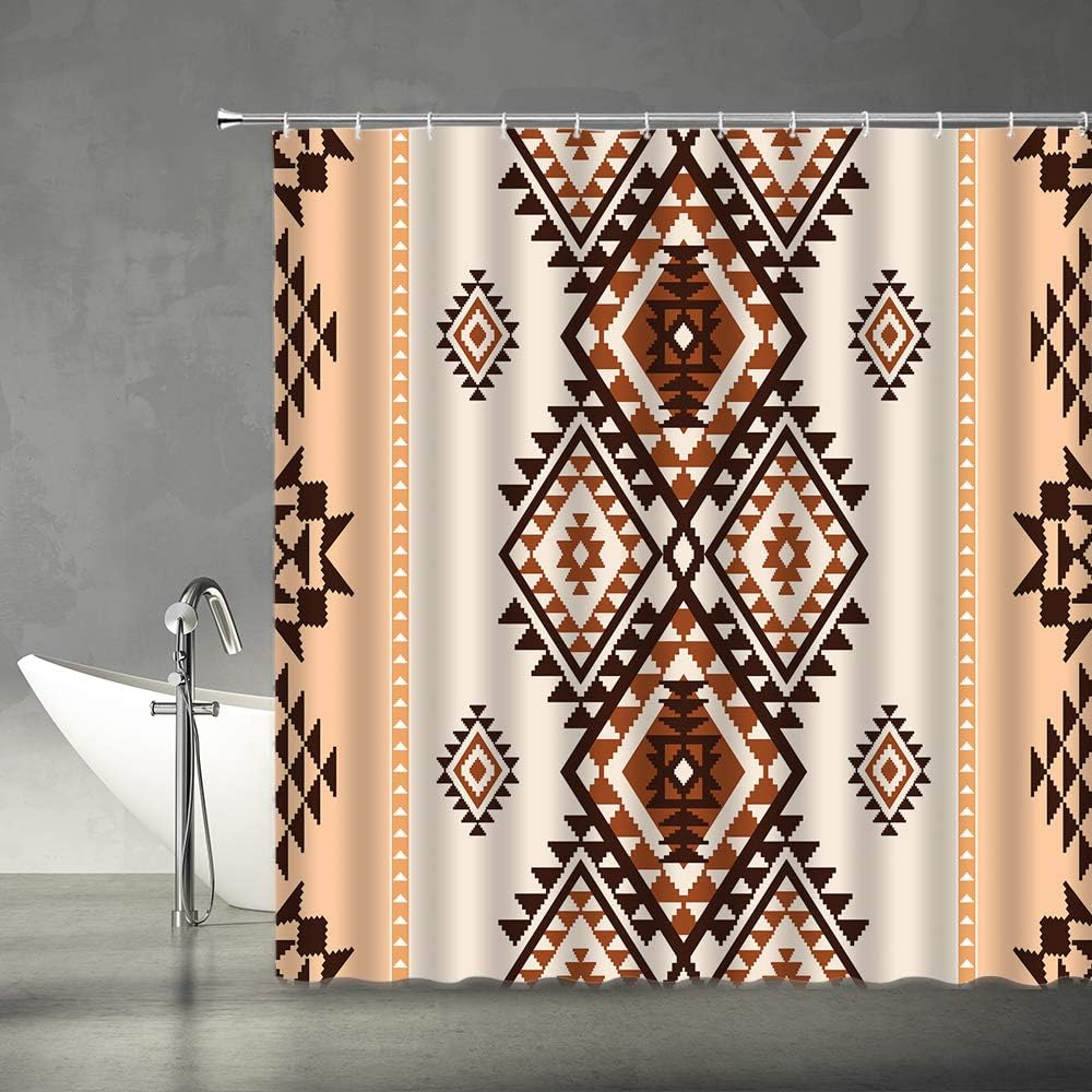Southwestern Native American Ethnic Navajo Abstract Geometric Tribal Vintage Shower Curtain for a Rustic Bathroom Decor