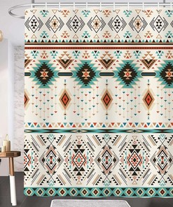 Southwestern Navajo American Ethnic Triangular Geometric Shower Curtain, Boho Bathroom Decor
