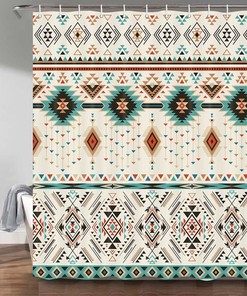 Southwestern Navajo American Ethnic Triangular Geometric Shower Curtain, Boho Bathroom Decor
