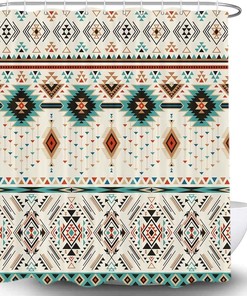Southwestern Navajo American Ethnic Triangular Geometric Shower Curtain, Boho Bathroom Decor