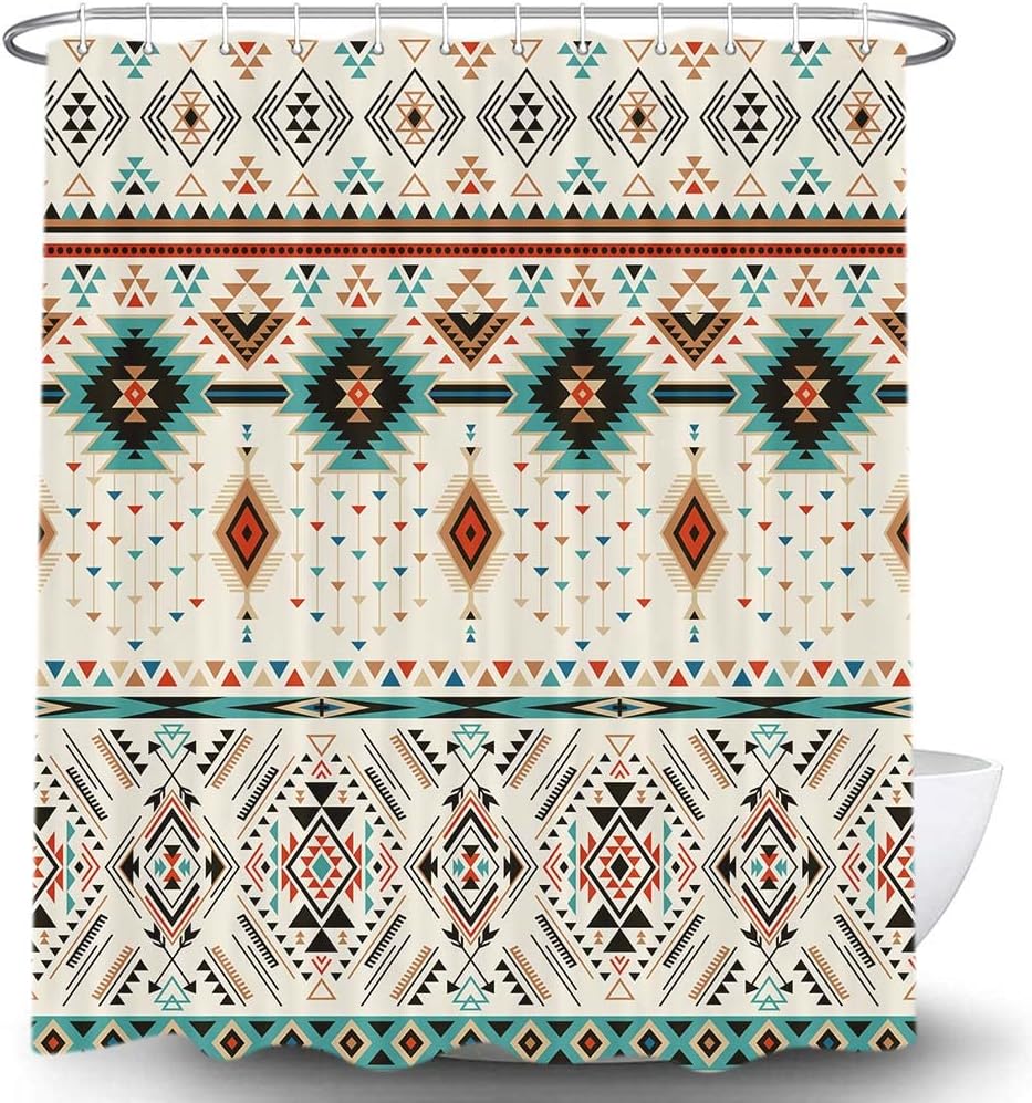 Southwestern Navajo American Ethnic Triangular Geometric Shower Curtain, Boho Bathroom Decor