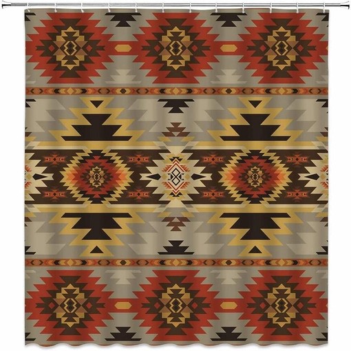Southwestern Navajo Tribal Abstract Geometric Shower Curtain, Vintage Boho Ethnic Bathroom Decor