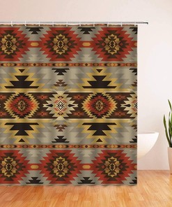 Southwestern Navajo Tribal Abstract Geometric Shower Curtain, Vintage Boho Ethnic Bathroom Decor