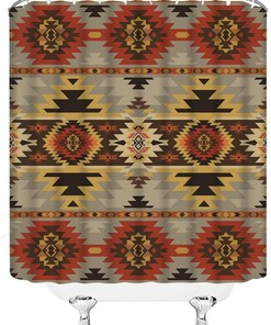 Southwestern Navajo Tribal Abstract Geometric Shower Curtain, Vintage Boho Ethnic Bathroom Decor