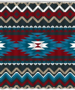 Southwestern Navajo Tribal Geometric Shower Curtain, Colorful Vintage Boho Bathroom Decor