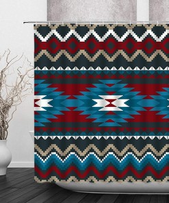 Southwestern Navajo Tribal Geometric Shower Curtain, Colorful Vintage Boho Bathroom Decor