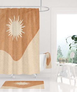 Southwestern Terracotta Desert Sun Boho Shower Curtain, Bohemian Apartment and Home Bathroom Decor
