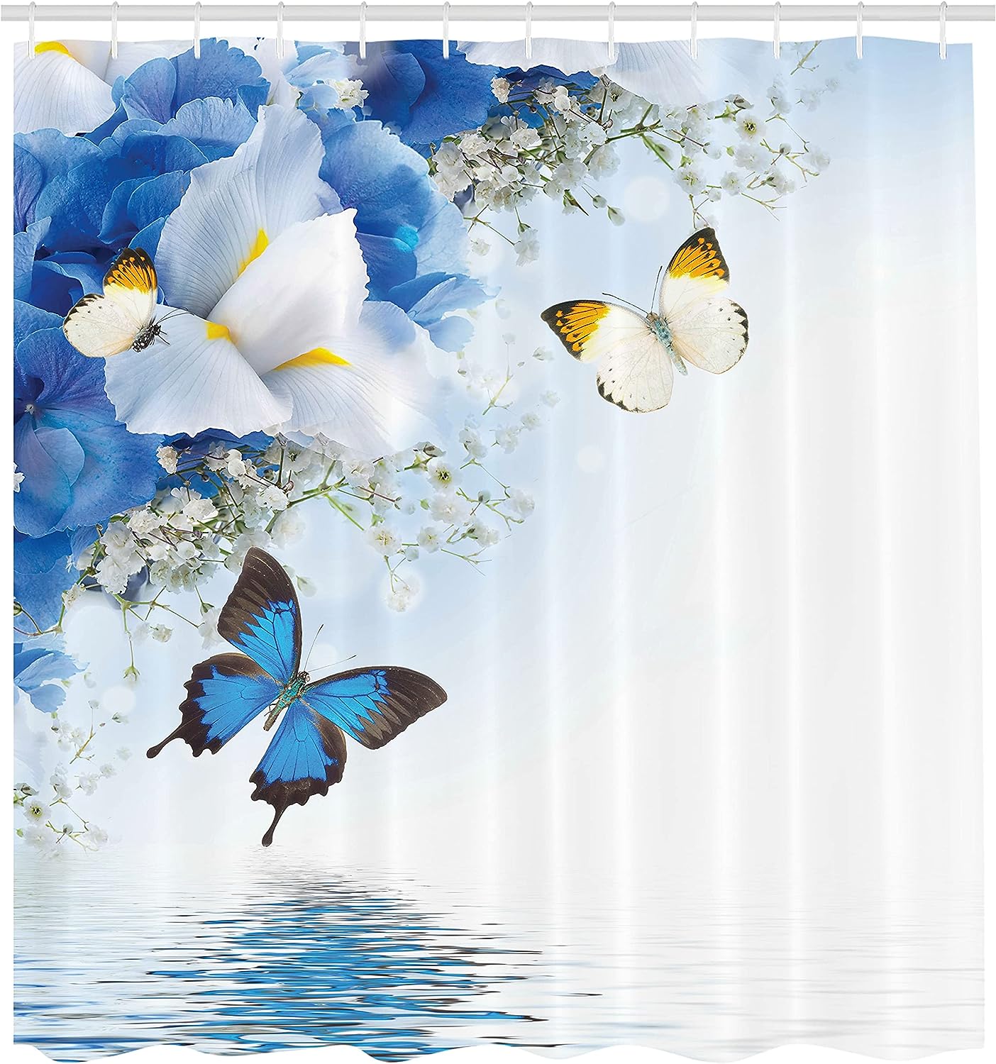 Spa Art Floral Shower Curtain with Wild Flowers and Butterflies for Bathroom and Home Decor