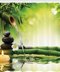 Spa Relaxation Shower Curtain, Bathroom Decor with Bamboo and Candle Art