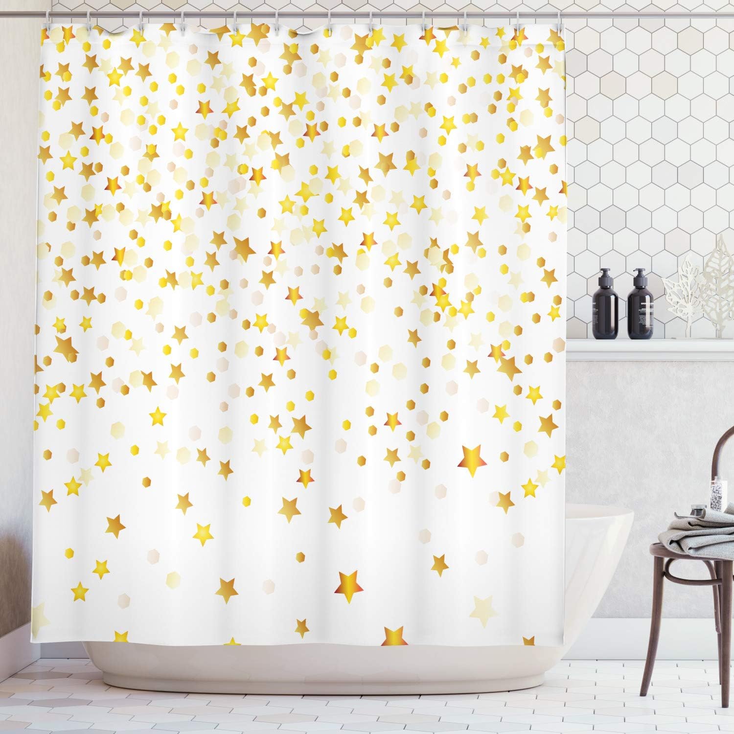 Sparsed Stars & Spots Geometric Shower Curtain - Fanciful Bathroom Decor
