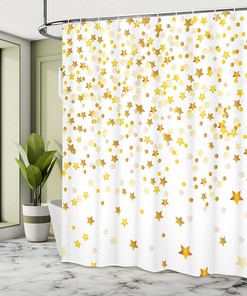Sparsed Stars & Spots Geometric Shower Curtain - Fanciful Bathroom Decor