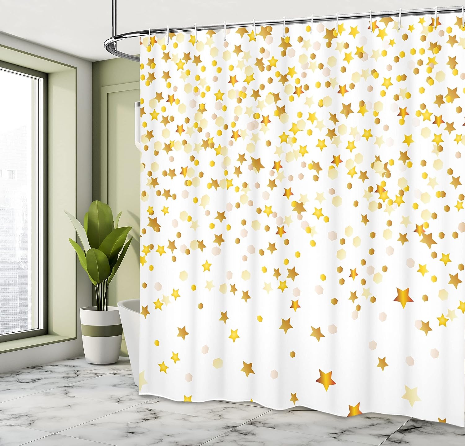Sparsed Stars & Spots Geometric Shower Curtain - Fanciful Bathroom Decor