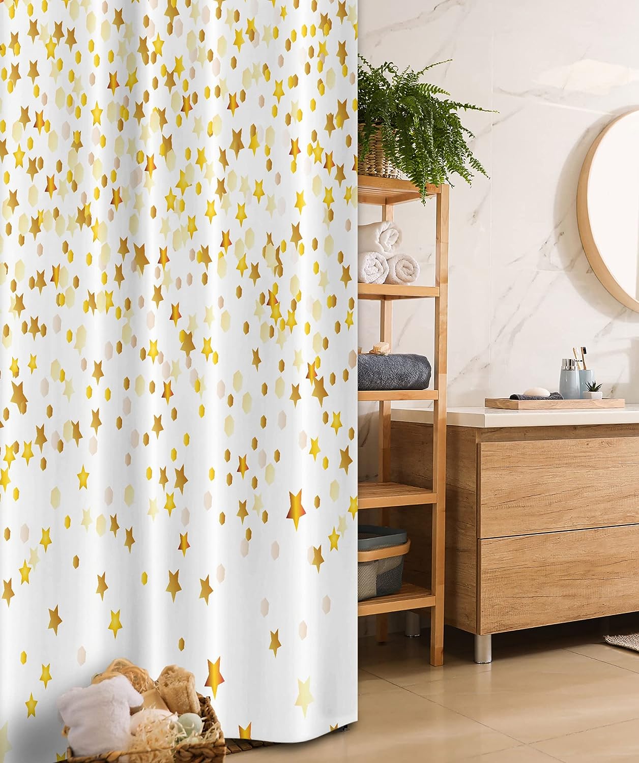 Sparsed Stars & Spots Geometric Stall Shower Curtain Boho Bathroom