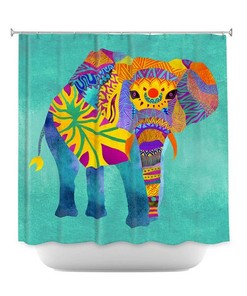 Spice up your Home Decor with Whimsical Elephant Aqua Ethnic Multicolor Artistic Shower Curtain 