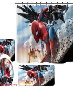 Spiderman Foot Mat and Shower Curtain Set for Bathroom Decor