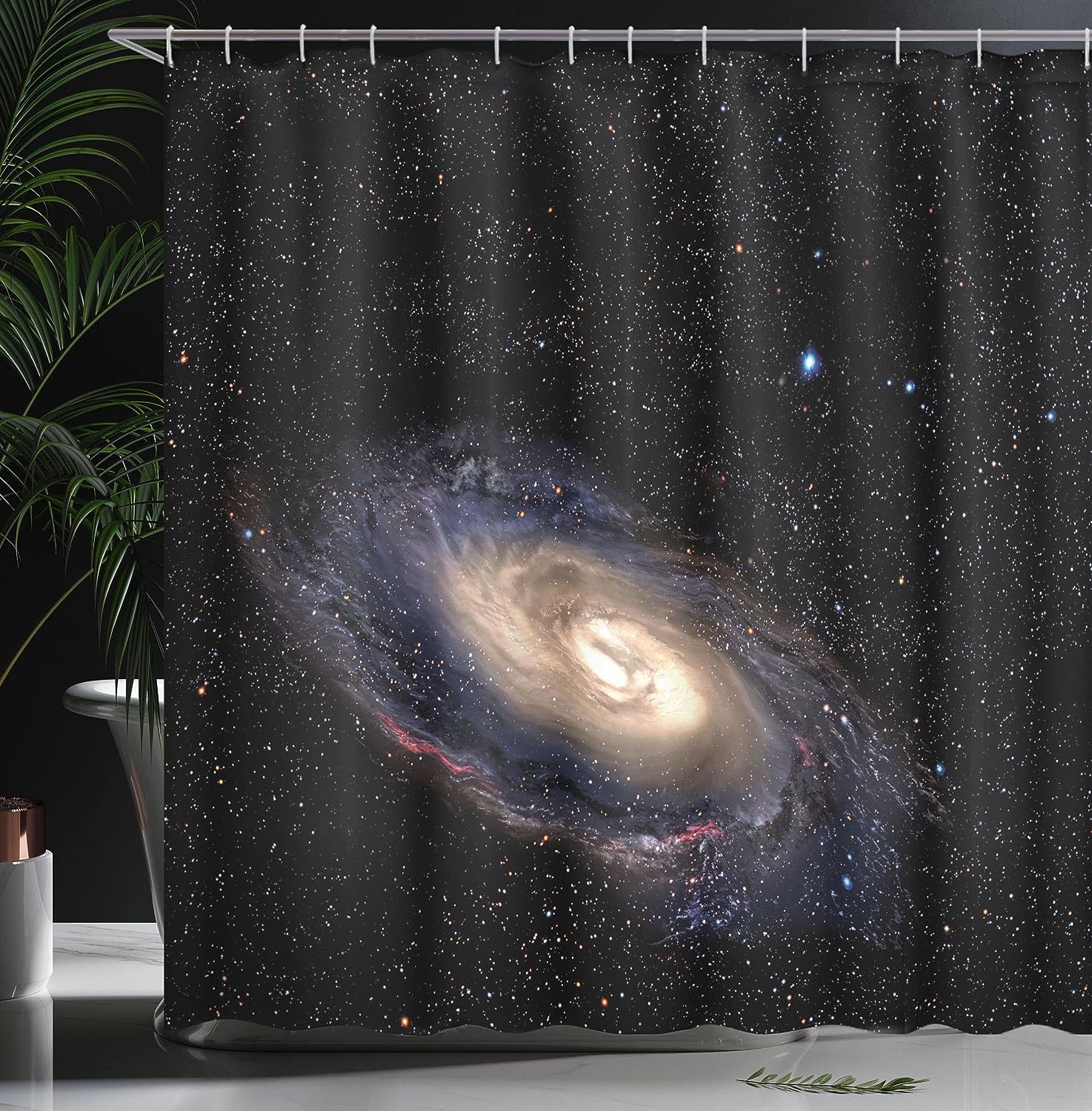 Spiral Universe Shower Curtain with Astronomy Theme for Deep Outer Space Bathroom Decor