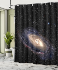 Spiral Universe Shower Curtain with Astronomy Theme for Deep Outer Space Bathroom Decor