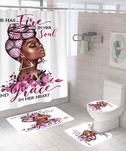 Spirit Goddess African American Shower Curtain - 4 Piece Set for Bathroom Decor