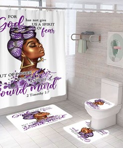 Spirit Goddess African American Shower Curtain - 4 Piece Set for Bathroom Decor
