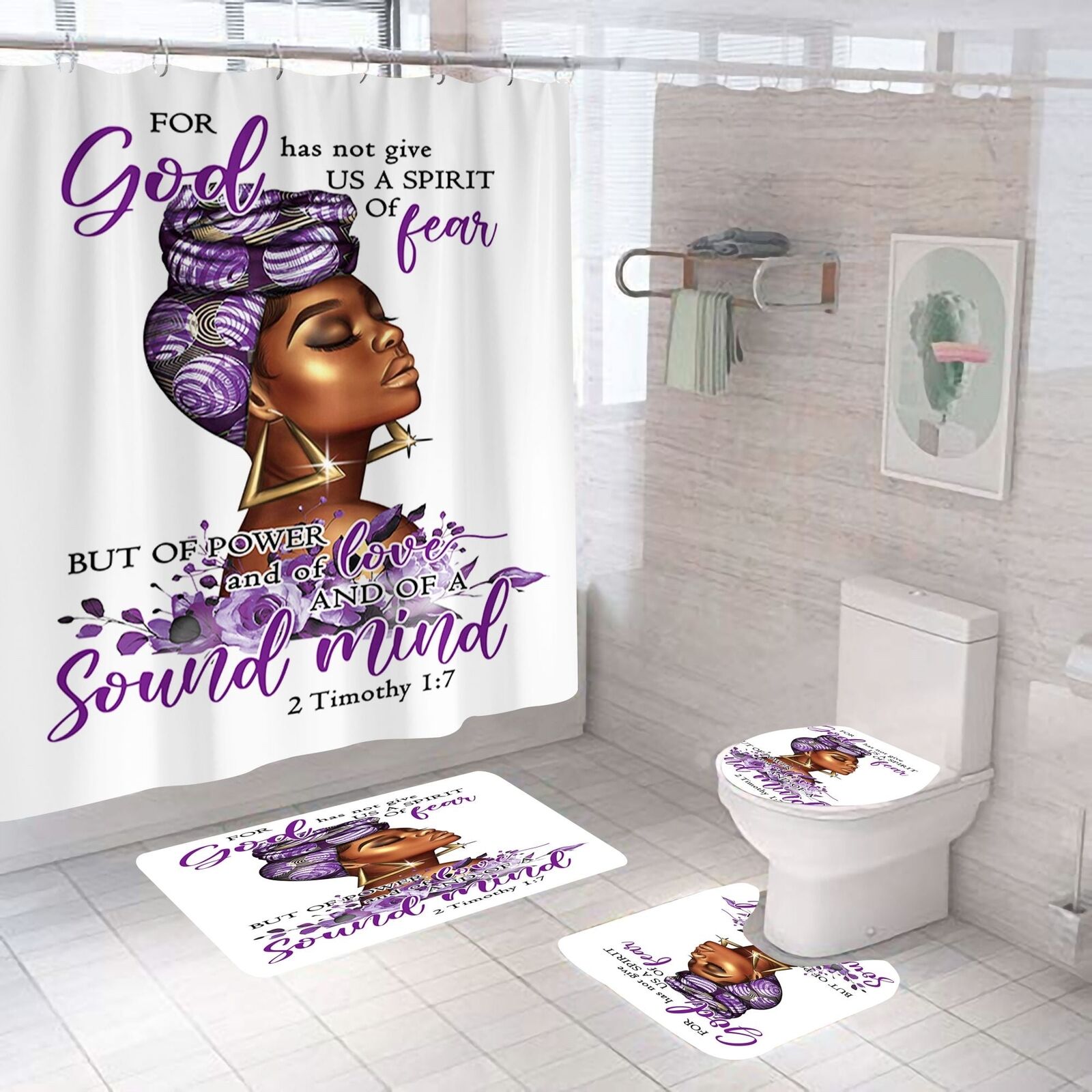 Spirit Goddess African American Shower Curtain - 4 Piece Set for Bathroom Decor