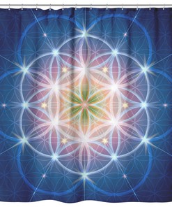 Spiritual Shower Curtain - Blue Sacred Geometry Flower of Life Yellow Aqua Shower Curtain