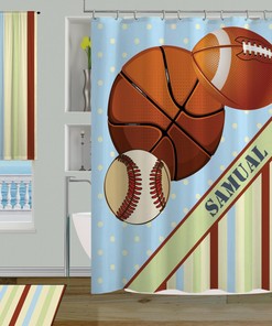 Sports Monogrammed Shower Curtain for Boys Bathroom Decor 