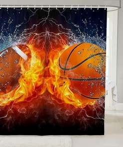 Sports and Flame Shower Curtain - Ideal for Teenage Boys' Bathrooms