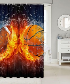 Sports and Flame Shower Curtain - Ideal for Teenage Boys' Bathrooms