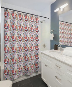 Spring Birds Shower Curtain for Fresh and Fun Bathroom Decor and Housewarming Gift