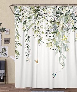 Spring Bohemian Green Eucalyptus Leaf Shower Curtain - Boho Floral Bathroom Decor
