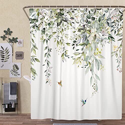 Spring Bohemian Green Eucalyptus Leaf Shower Curtain - Boho Floral Bathroom Decor