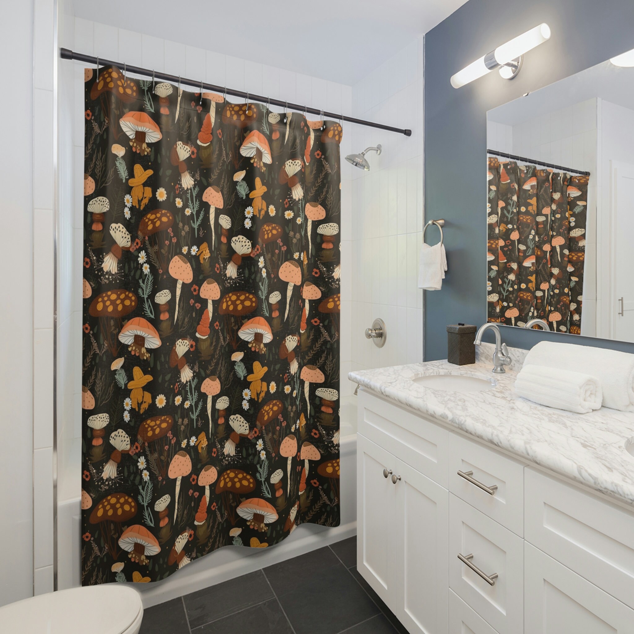 Spring Cottagecore Mushroom Shower Curtain - Gift for Bathroom