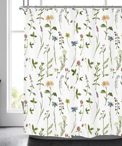 Spring Flower Garden Herbs Shower Curtain with Botanical Floral Design for Bathroom Decor