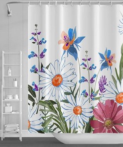 Spring Flower Garden Herbs Shower Curtain with Botanical Floral Design for Bathroom Decor