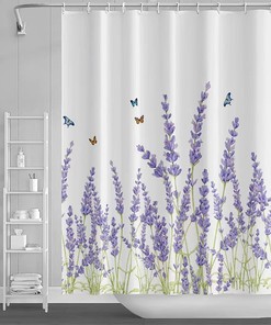Spring Flower Garden Herbs Shower Curtain with Botanical Floral Design for Bathroom Decor