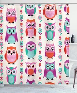 Spring Flowers and Owls Decorative Extra Long Shower Curtain for Vibrant Home Decor