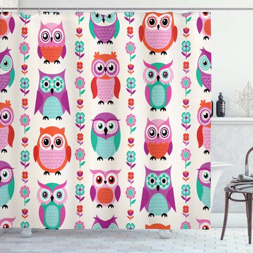 Spring Flowers and Owls Decorative Extra Long Shower Curtain for Vibrant Home Decor