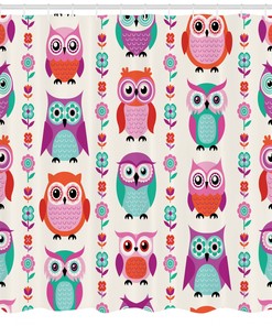 Spring Flowers and Owls Decorative Extra Long Shower Curtain for Vibrant Home Decor