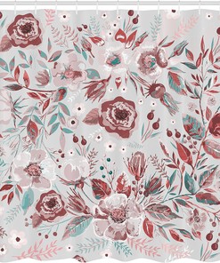 Spring Season Shower Curtain with Shabby Flowers in Seafoam Mauve for Home Decor