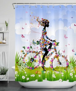 Spring flower and butterfly Shower Curtain with Bike Girl Theme for a Fresh Bathroom Look