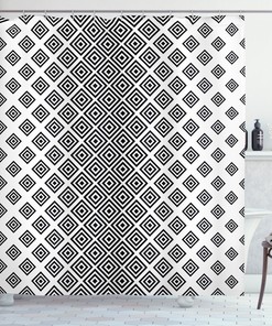 Square Shape Geometric Abstract Shower Curtain for Contemporary Bathroom Decor